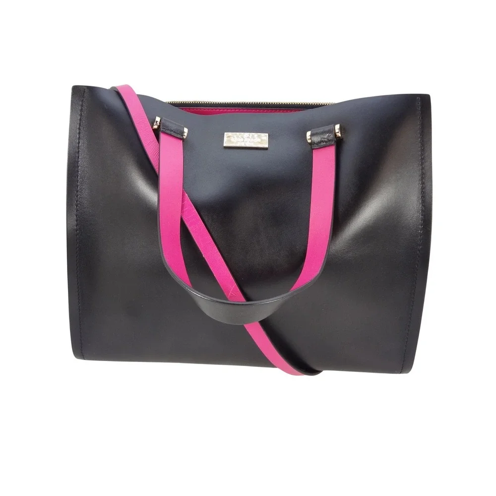 Kate Spade Arbour Hill Kyra New York Black Hot Pink Leather Tote Bag Wallet Set - Picture 2 of 12